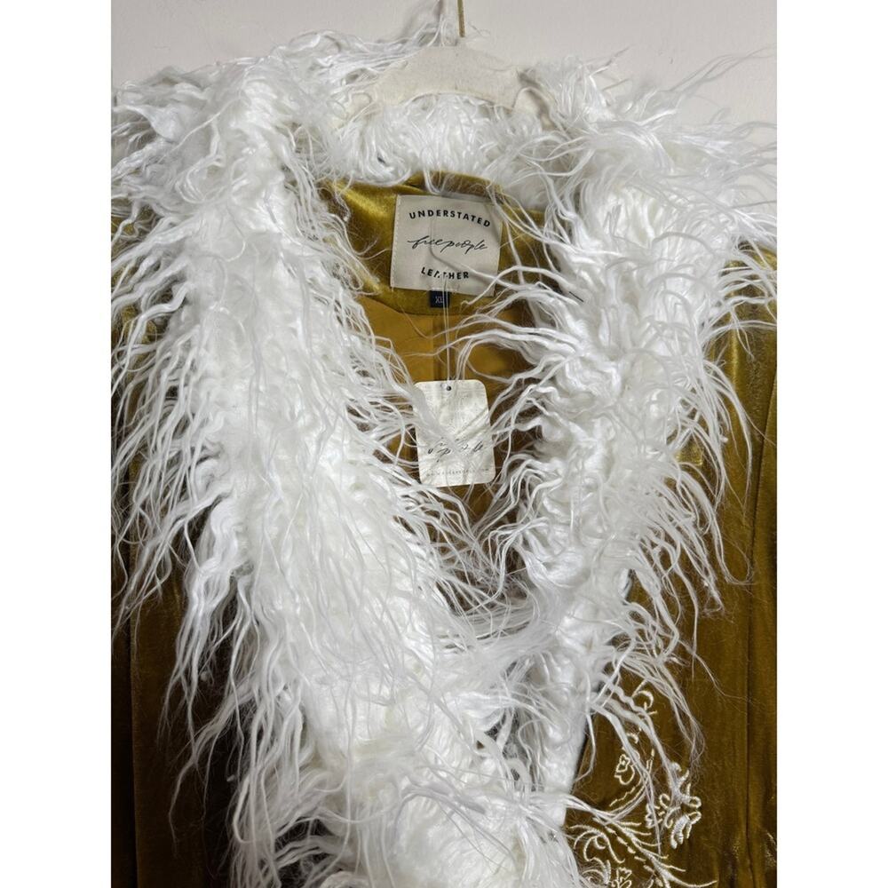 Understated Leather x Free People Moon Glow Faux Fur Duster Coat Gold XL - Picture 4 of 6